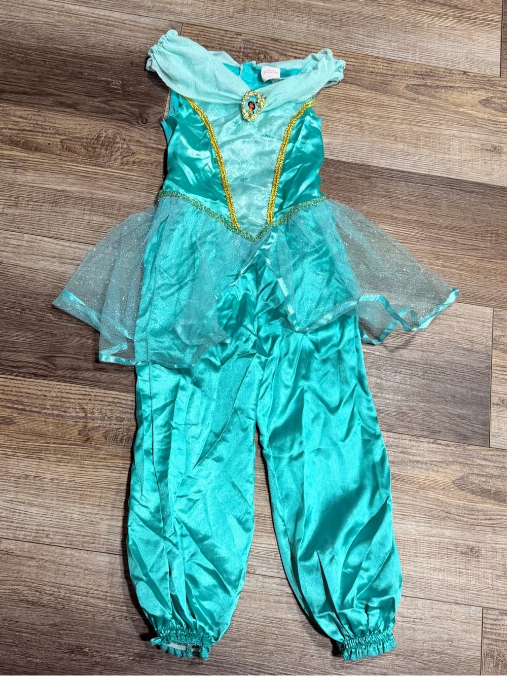 Disney Princess Jasmine Costume Girls 4-6X Aladdin Teal Jumpsuit Halloween